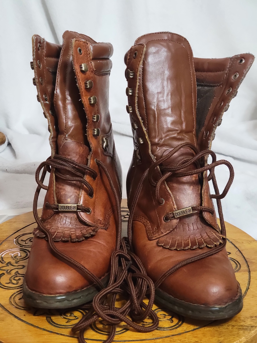 Double H Brown Leather Lace-Up Women's Boots